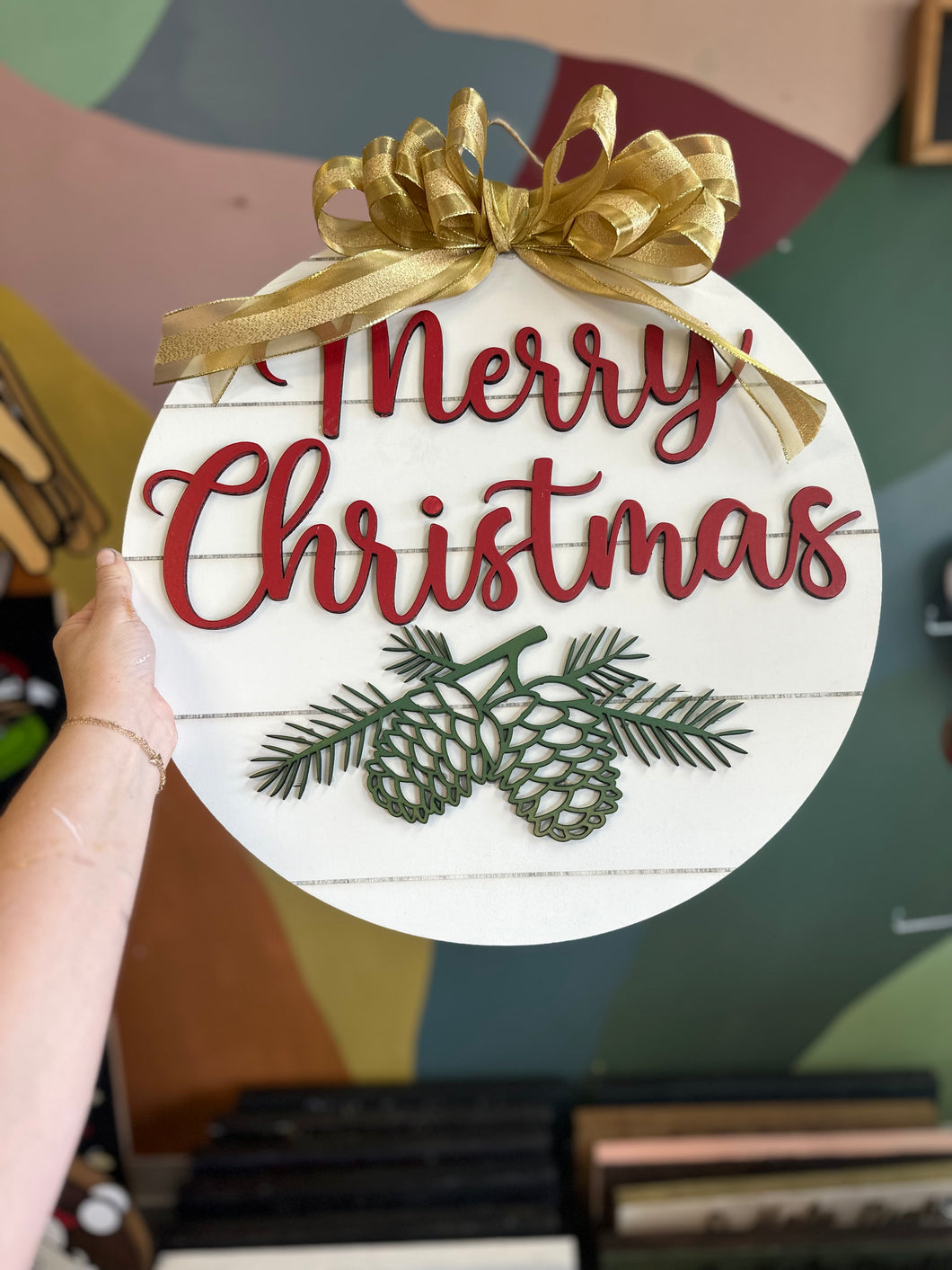 Merry Christmas with Pine Cone Door Hanger!