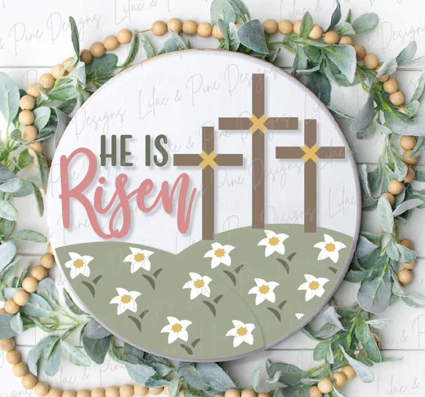 He is Risen with crosses and flowers 3D Door Hanger