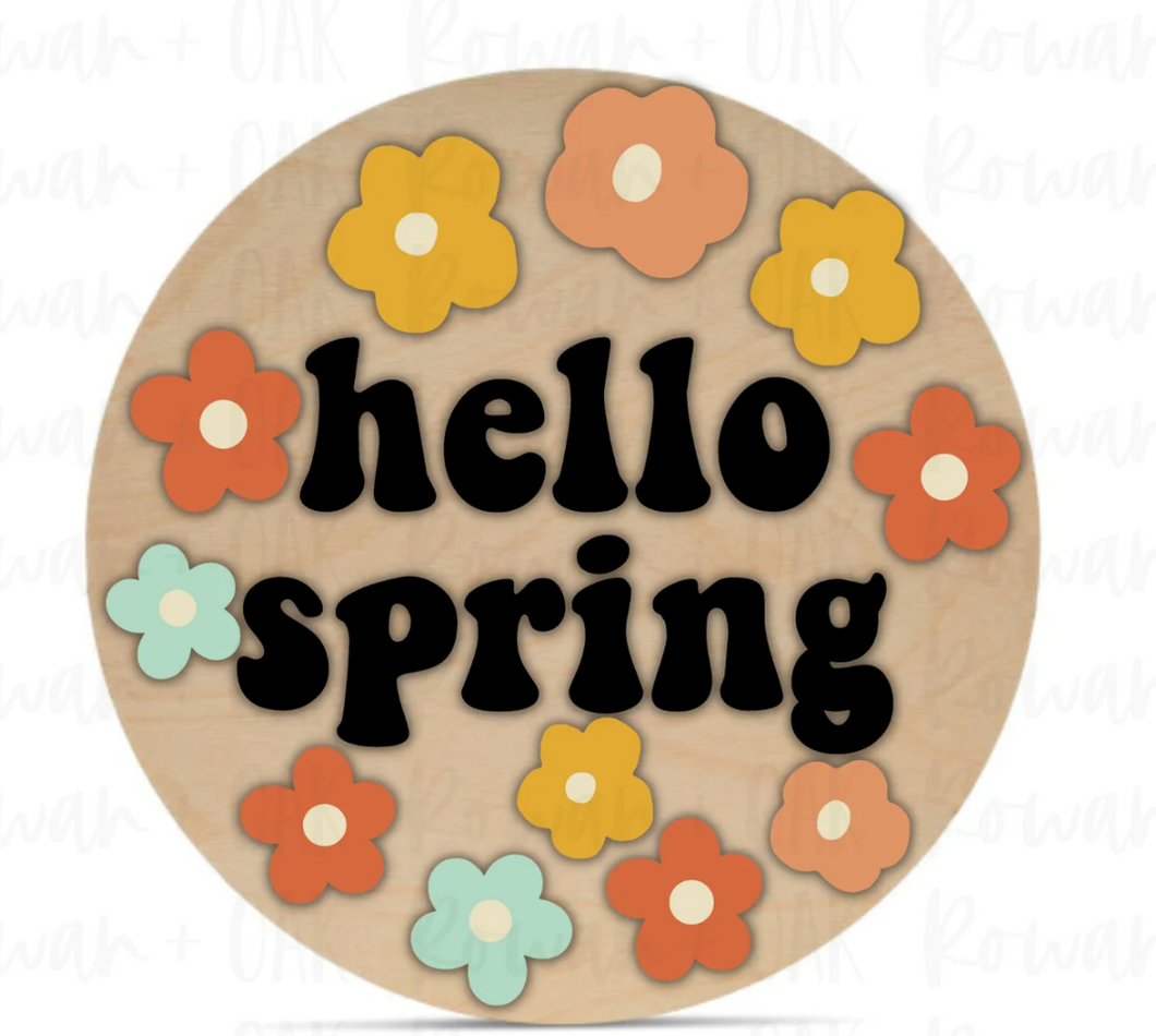 Hello Spring with Flowers 3D Door Hanger