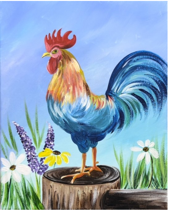 Spring Rooster Canvas Painting